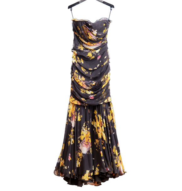 Dolce & Gabbana Dresses & Skirts - Dolce & Gabbana Black Yellow Floral Ruched Silk Chiffon Evening Gown (IT38/US 2)
